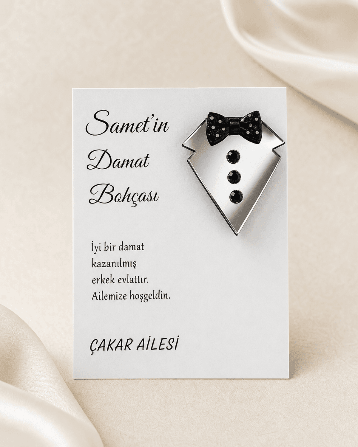 Aynalı Papyonlu Kişiselleştirilmiş Damat Bohçası Hediyeliği
